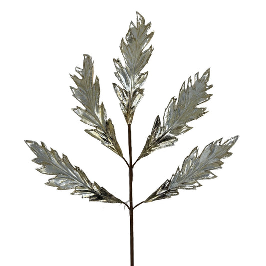 Metallic Glitter Acanthus Leaf Spray - Champagne 31” | KS