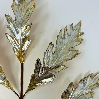 Metallic Glitter Acanthus Leaf Spray - Champagne 31" | KS