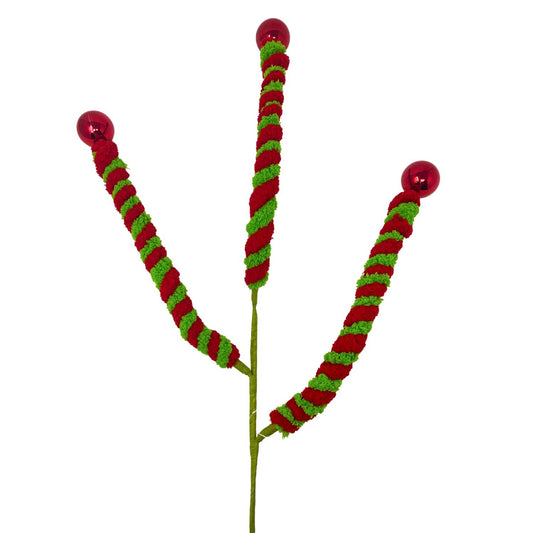 Jumbo Chenille Candy Ball Spray - Red/Green 28” | KS