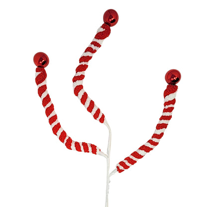 Jumbo Chenille Candy Ball Spray - Red/White 28” | KS