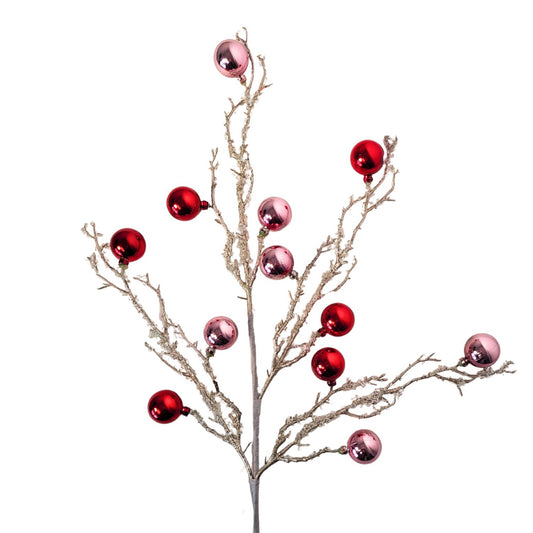 Iced Wintery Ball Spray - Red/Pink 26” | KS