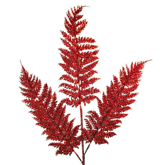 Shimmery Glitter Fern Spray - Red 32” | KS