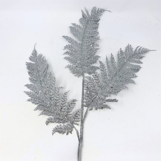 Shimmery Glitter Fern Spray - Silver 32” | KS