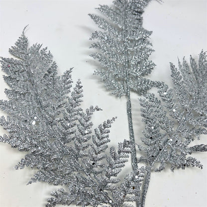 Shimmery Glitter Fern Spray - Silver 32” | KS