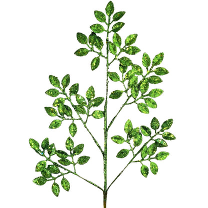 Glitter Tea Leaf Spray - Green 27” | KS