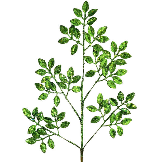 Glitter Tea Leaf Spray - Green 27” | KS