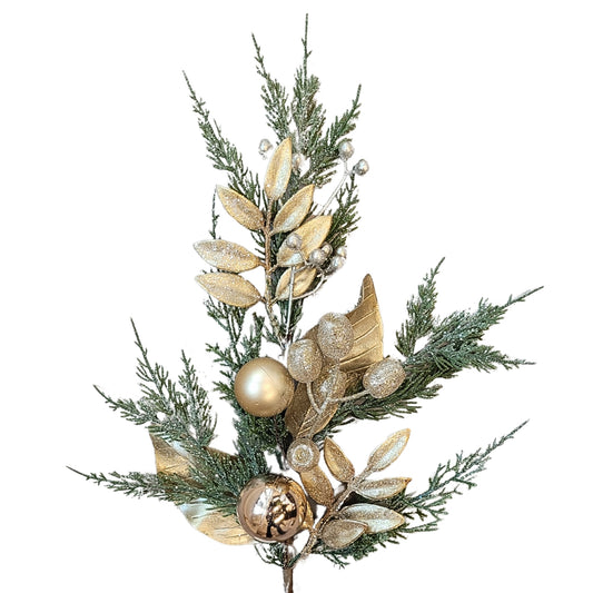 Cedar Mixed Metallic Leaves Spray 22” | QP
