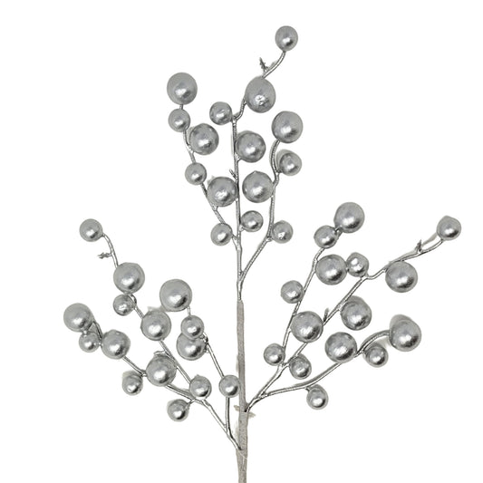 Metallic Christmas Berry Pick - Silver 17” | QP