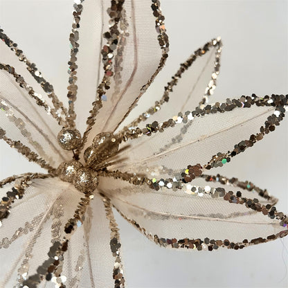 Glitz Sheer Wired Poinsettia Stem - Ivory/Gold | YS
