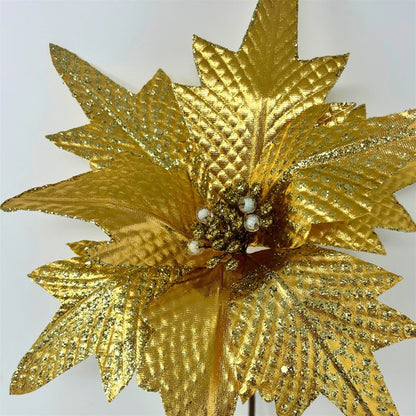 Metallic Diamond Pattern Poinsettia Spray - Gold 18” | YS