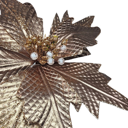 Metallic Diamond Pattern Poinsettia Spray - Rose Gold 18” | YS