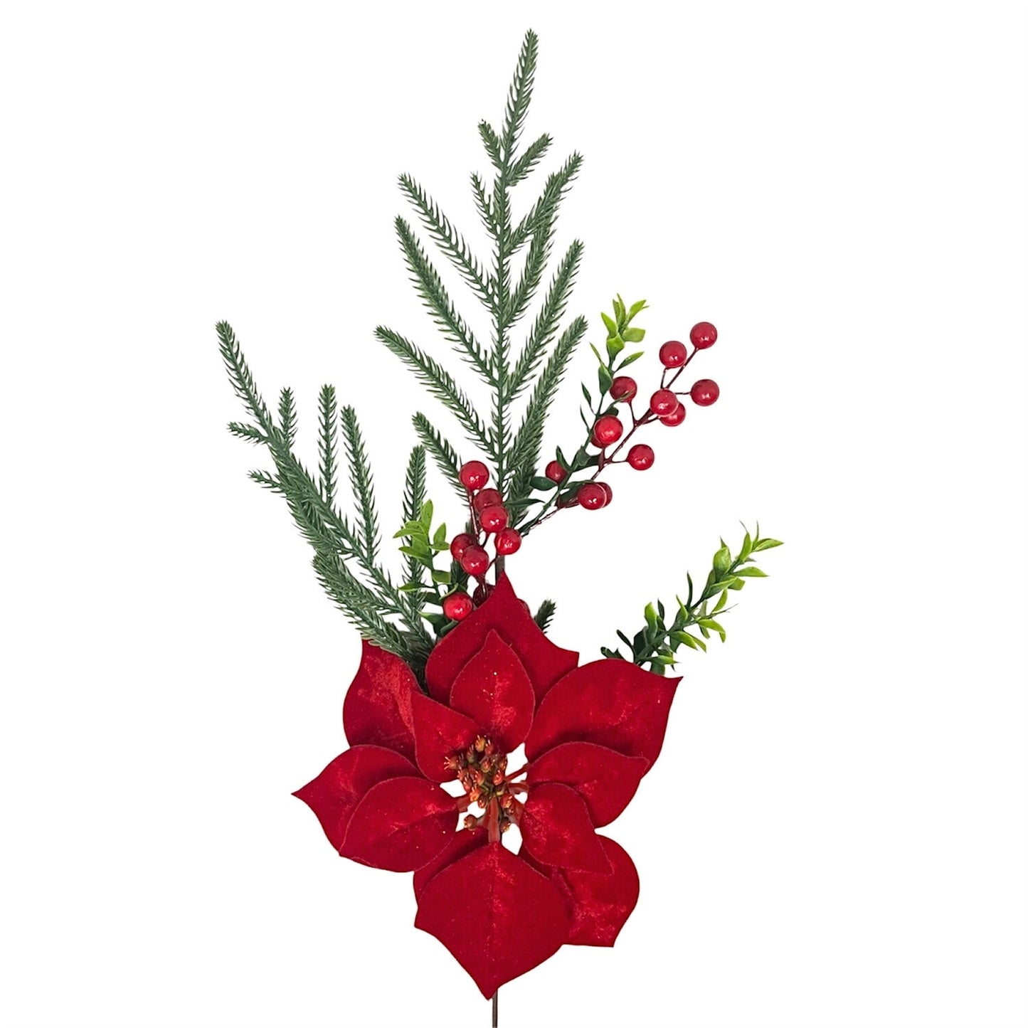 Plush Velvet Poinsettia w/ Berries and Soft Touch Pine 24" | DB