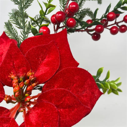 Plush Velvet Poinsettia w/ Berries and Soft Touch Pine 24" | DB