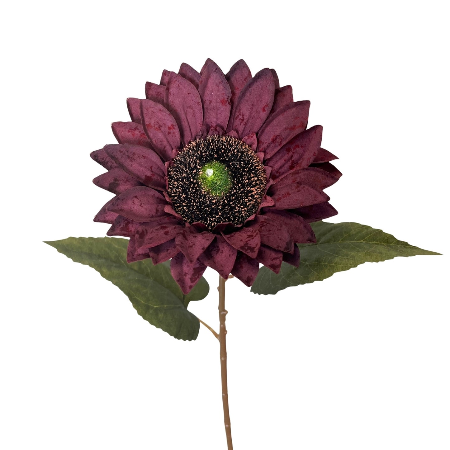 Vintage Fabric Sunflower Stem 27" - Burgundy