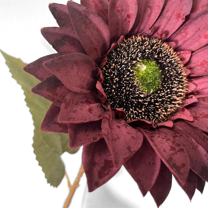 Vintage Fabric Sunflower Stem 27" - Burgundy