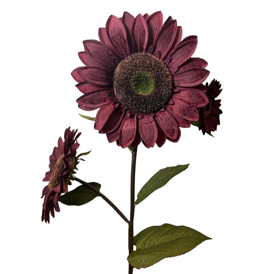 Vintage Fabric Sunflower Spray x 3 - 52" - Burgundy