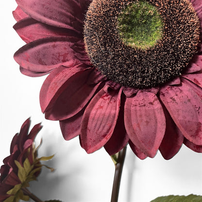 Vintage Fabric Sunflower Spray x 3 - 52" - Burgundy