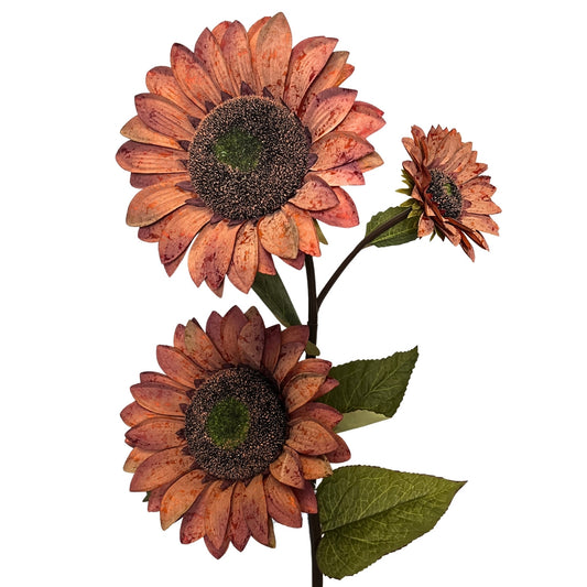 Vintage Fabric Sunflower Spray x 3 - 52" - Rust