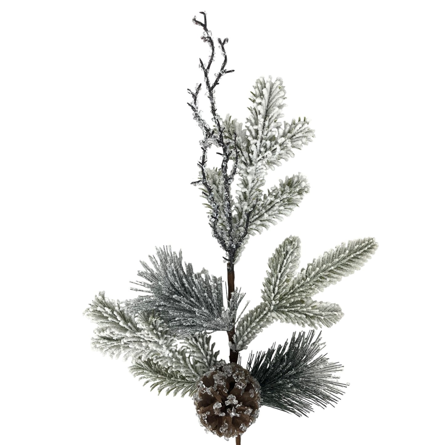 Snowed Pine Iced Twig/Cone Spray 25" | KS