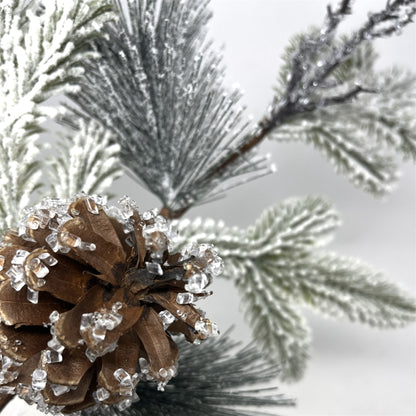 Snowed Pine Iced Twig/Cone Spray 25" | KS