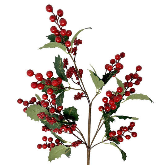 Christmas Traditions Holly Berry Spray w/ Gold Veins 24" | KS