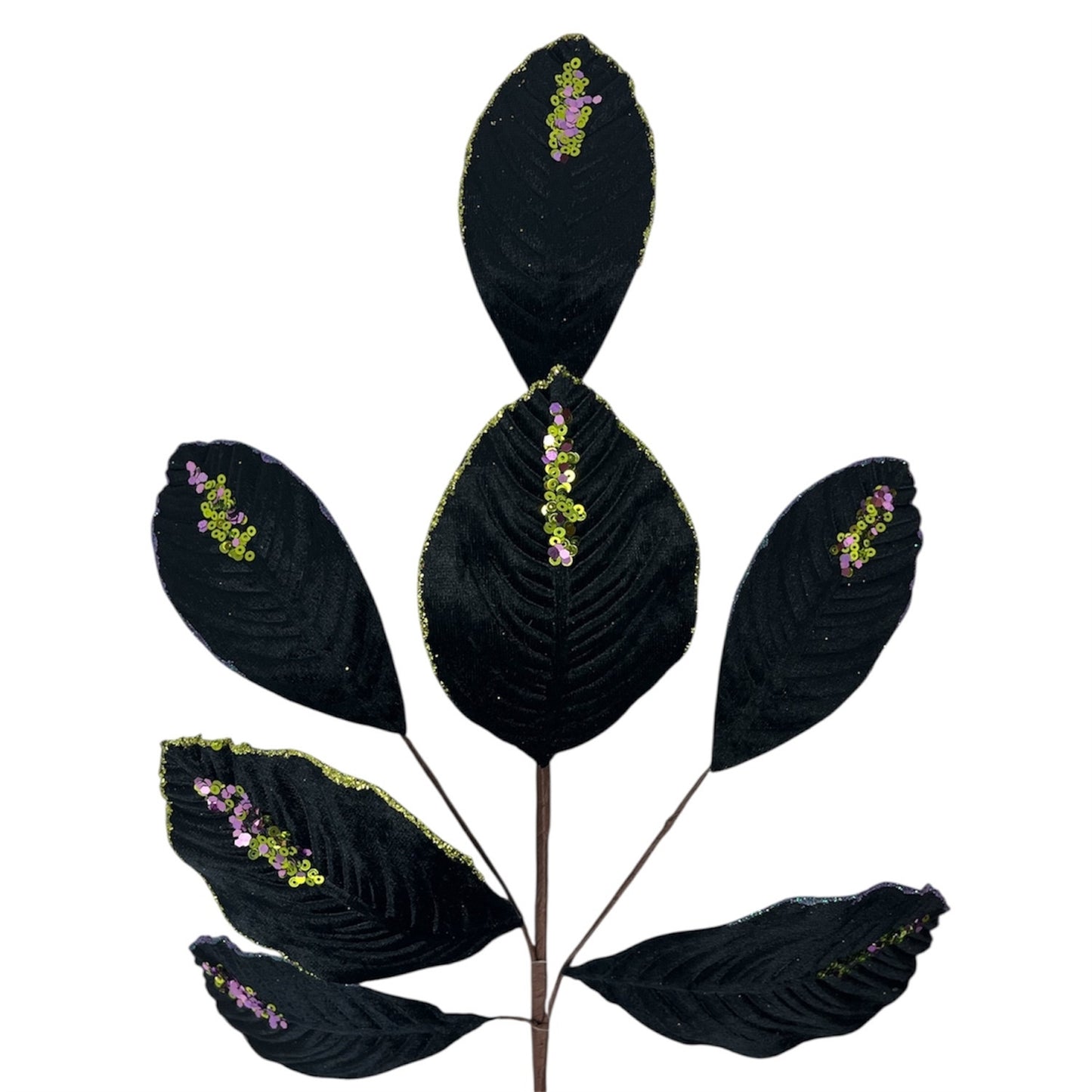 Velvet Magnolia Leaf w/ Sequins 26" - Black | DB