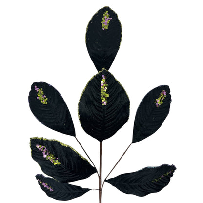 Velvet Magnolia Leaf w/ Sequins 26" - Black | DB