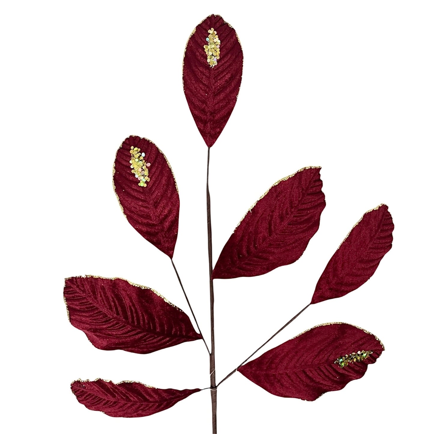 Velvet Magnolia Leaf w/ Sequins 26" - Dark Red | DB