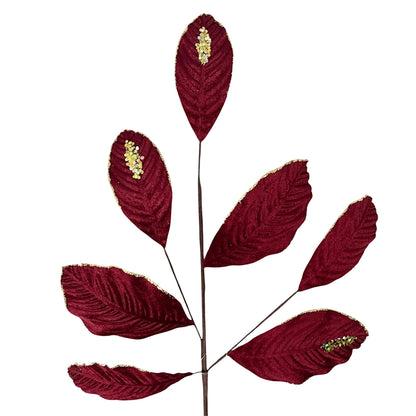 Velvet Magnolia Leaf w/ Sequins 26" - Dark Red | DB