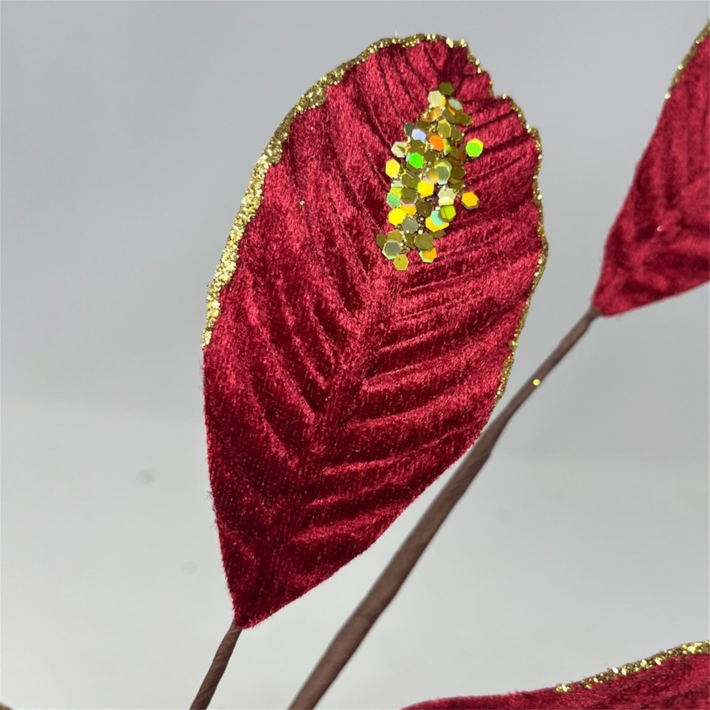 Velvet Magnolia Leaf w/ Sequins 26" - Dark Red | DB