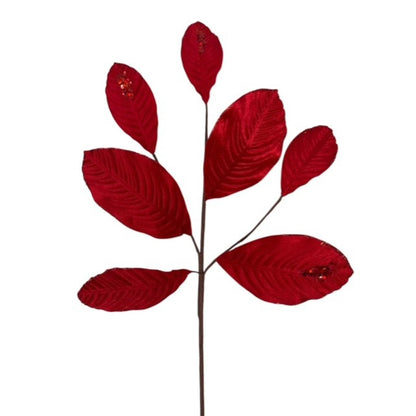 Velvet Magnolia Leaf w/ Sequins 26" - Red | DB