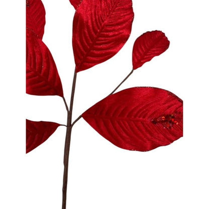 Velvet Magnolia Leaf w/ Sequins 26" - Red | DB