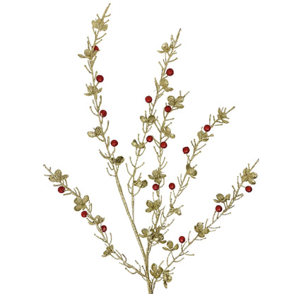 Wild Flower Gold Glittered Spray w/ Red Glitter Berries - 45" | DB