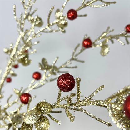 Wild Flower Gold Glittered Spray w/ Red Glitter Berries - 45" | DB