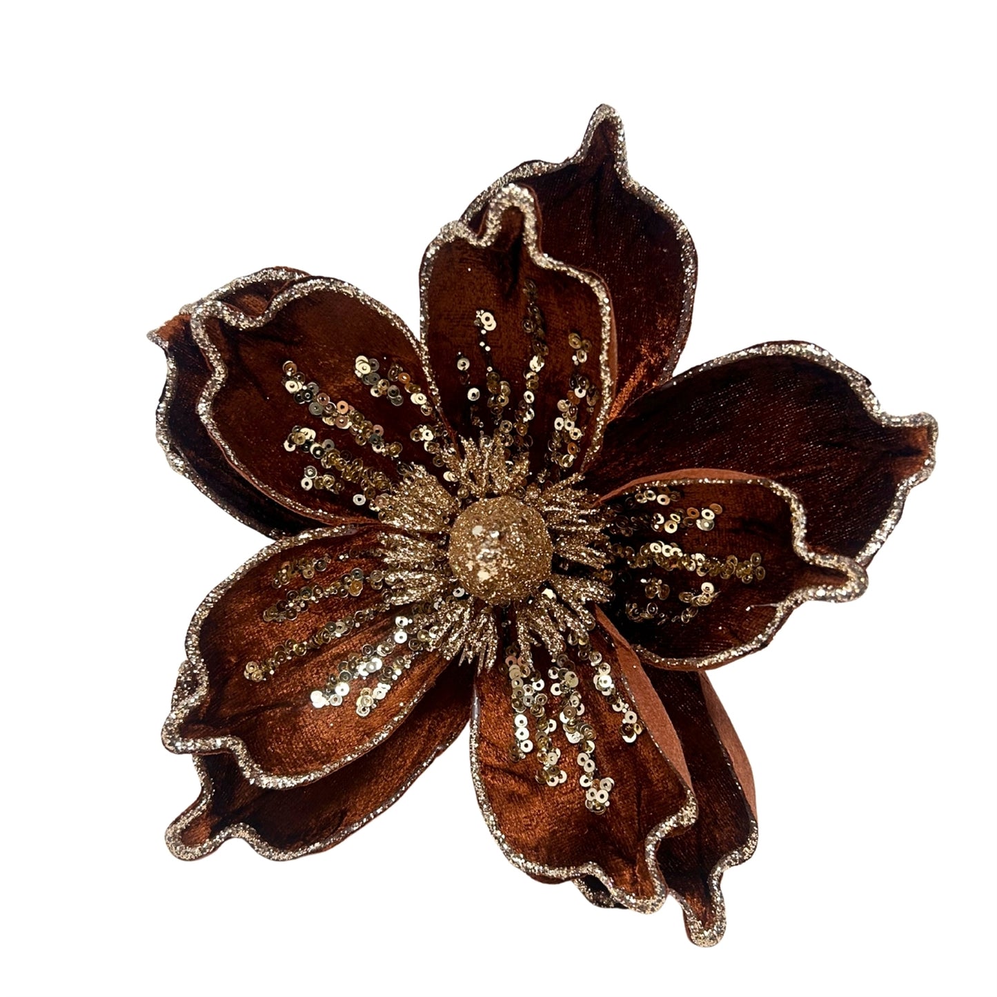 Bronze Velvet Magnolia Stem w/ Champagne Sequins Dia:9" | DB
