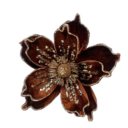 Bronze Velvet Magnolia Stem w/ Champagne Sequins Dia:9" | DB