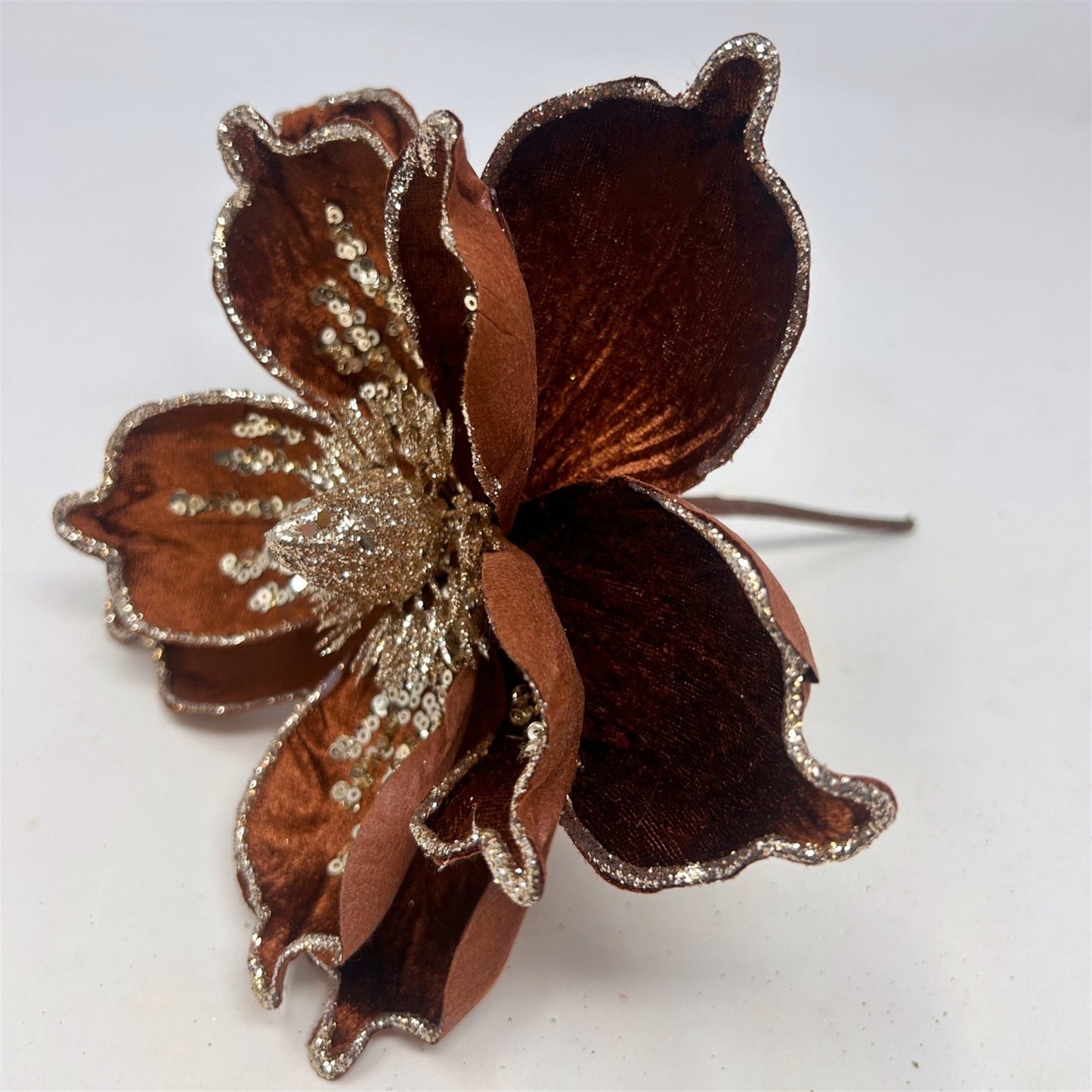Bronze Velvet Magnolia Stem w/ Champagne Sequins Dia:9" | DB
