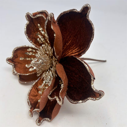 Bronze Velvet Magnolia Stem w/ Champagne Sequins Dia:9" | DB