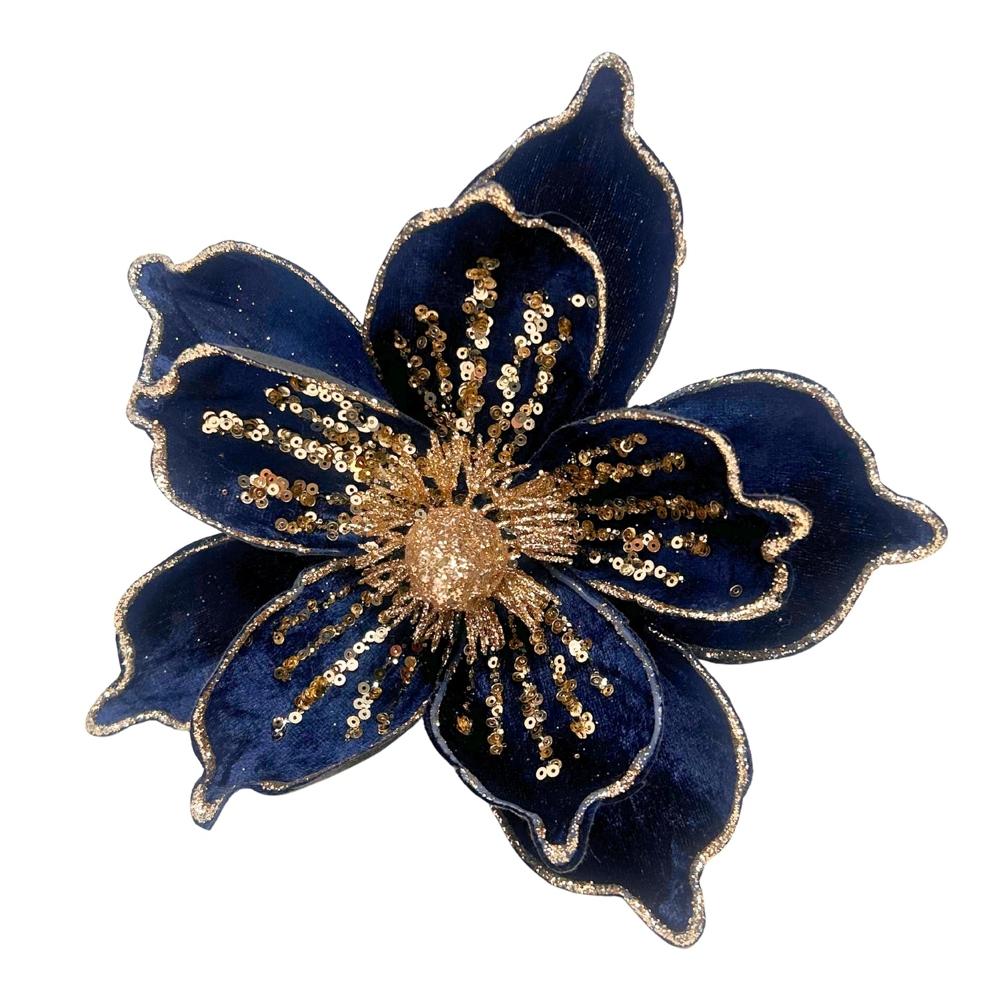 Navy Velvet Magnolia Stem w/ Champagne Sequins Dia:9" | DB