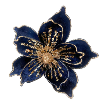 Navy Velvet Magnolia Stem w/ Champagne Sequins Dia:9" | DB