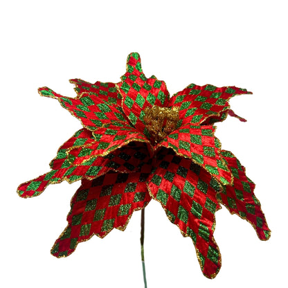 Harlequin Glitter Poinsettia Dia:10" - Red/Green | DB
