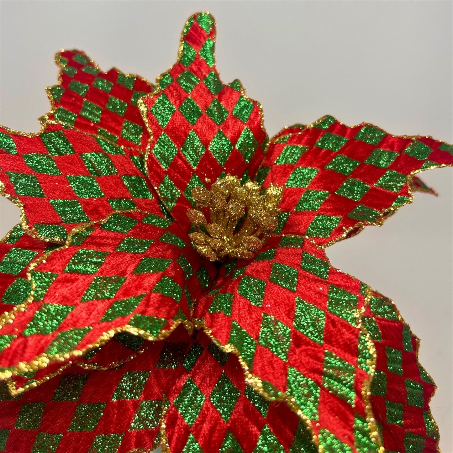 Harlequin Glitter Poinsettia Dia:10" - Red/Green | DB