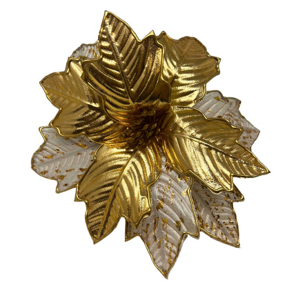 Abstract White Velvet and Gold Metallic Poinsettia Dia: 10" | DB