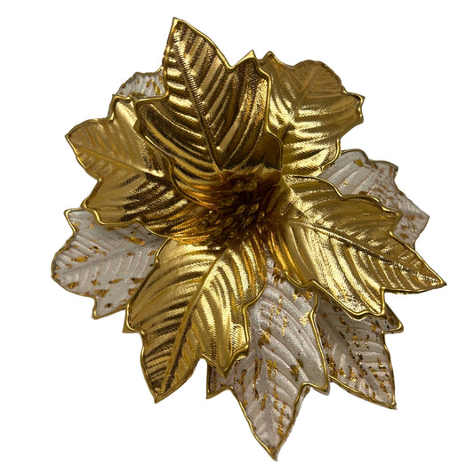 Abstract White Velvet and Gold Metallic Poinsettia Dia: 10" | DB