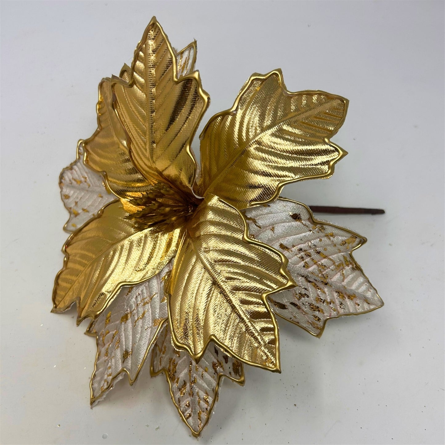 Abstract White Velvet and Gold Metallic Poinsettia Dia: 10" | DB