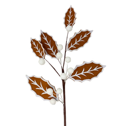 Felt Gingerbread Iced Leaf Stem w/ Berries 26" | DB