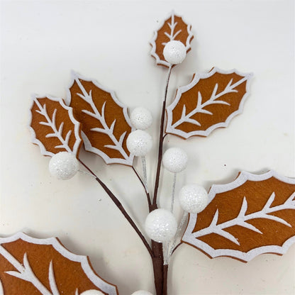 Felt Gingerbread Iced Leaf Stem w/ Berries 26" | DB