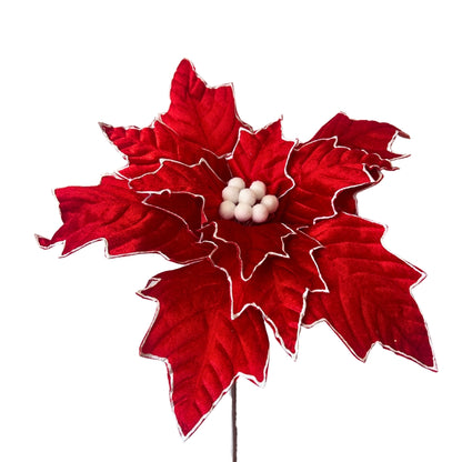 Large Red Velvet Poinsettia w/ White Edge and Center H:23" Dia:15" | DB