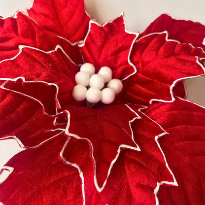 Large Red Velvet Poinsettia w/ White Edge and Center H:23" Dia:15" | DB