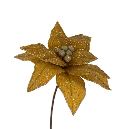 Lux Beaded Gold Poinsettia Stem H:23" Dia 11" | DB